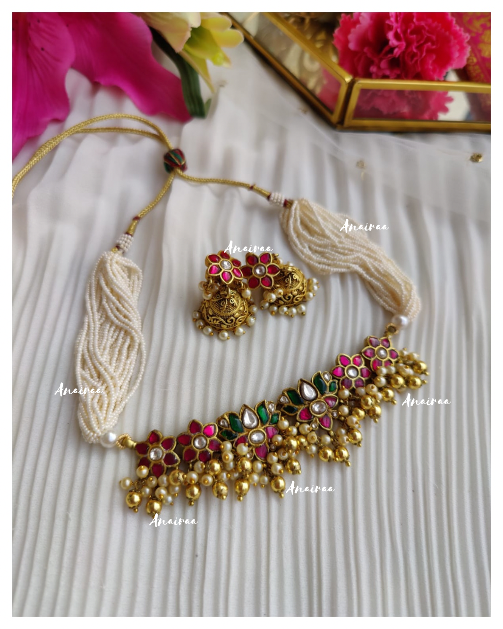 Multi colour jadau choker set