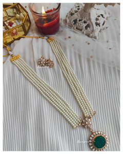 A polki long necklace set (Dark green)