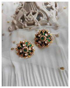 Polki Floral studs with Emerald