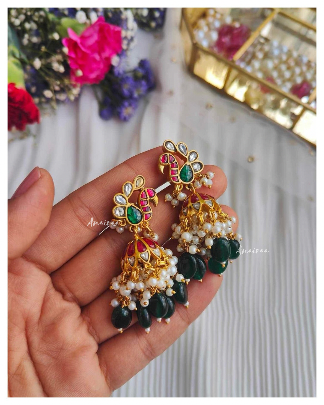 Peacock Kundan  jhumkas