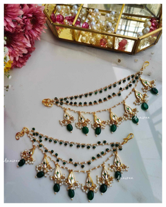 Paachi kundan emerald earchains