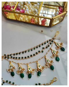 Paachi kundan emerald earchains