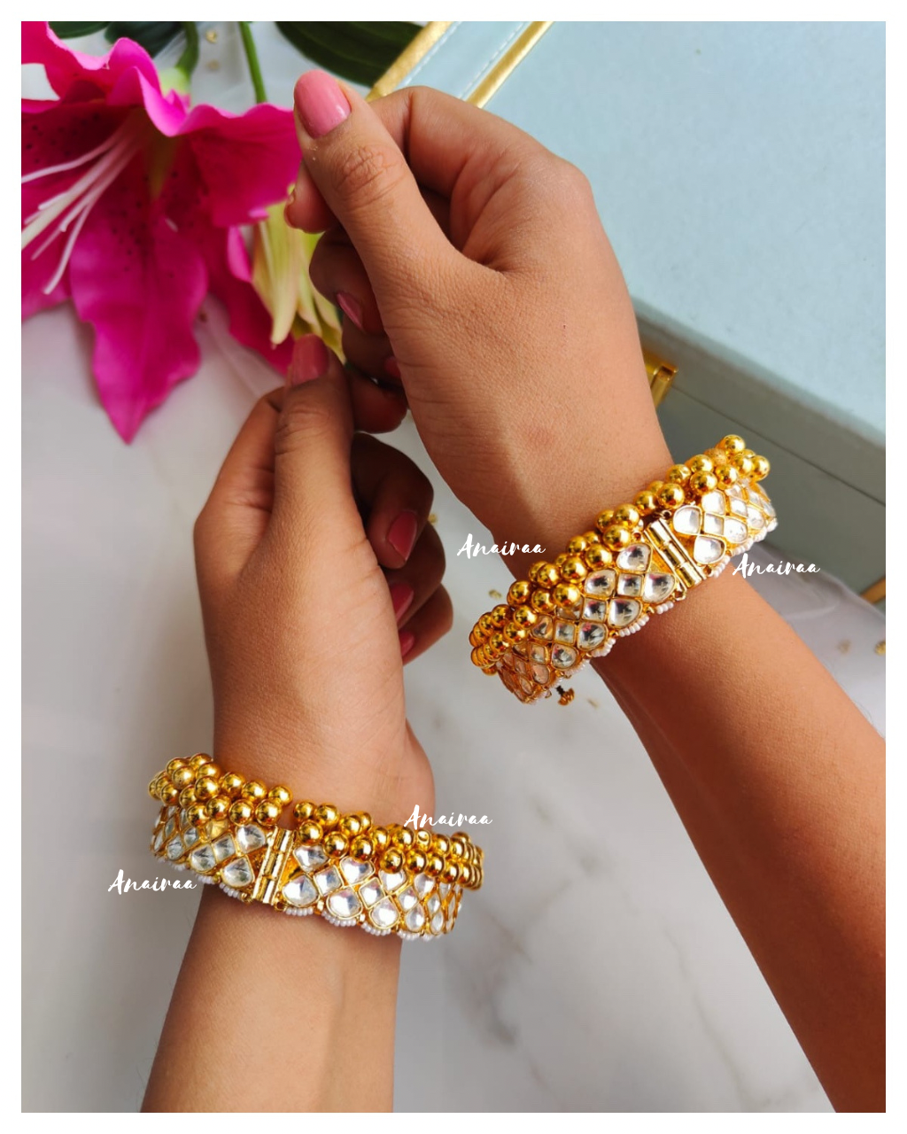 Pachi Kundan bangles