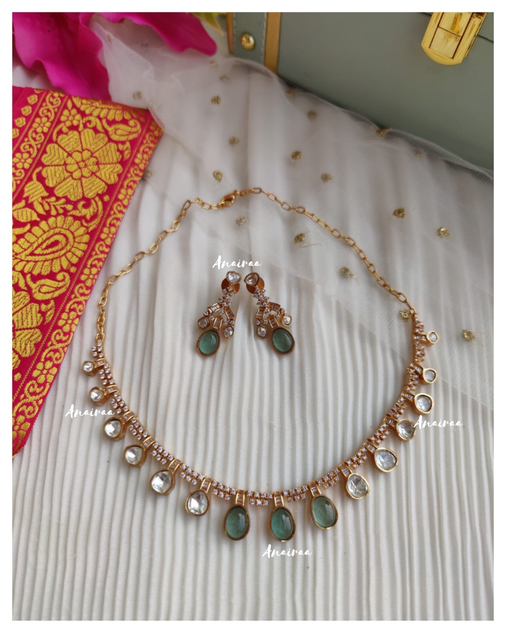 Pastel Green Polki Necklace sets