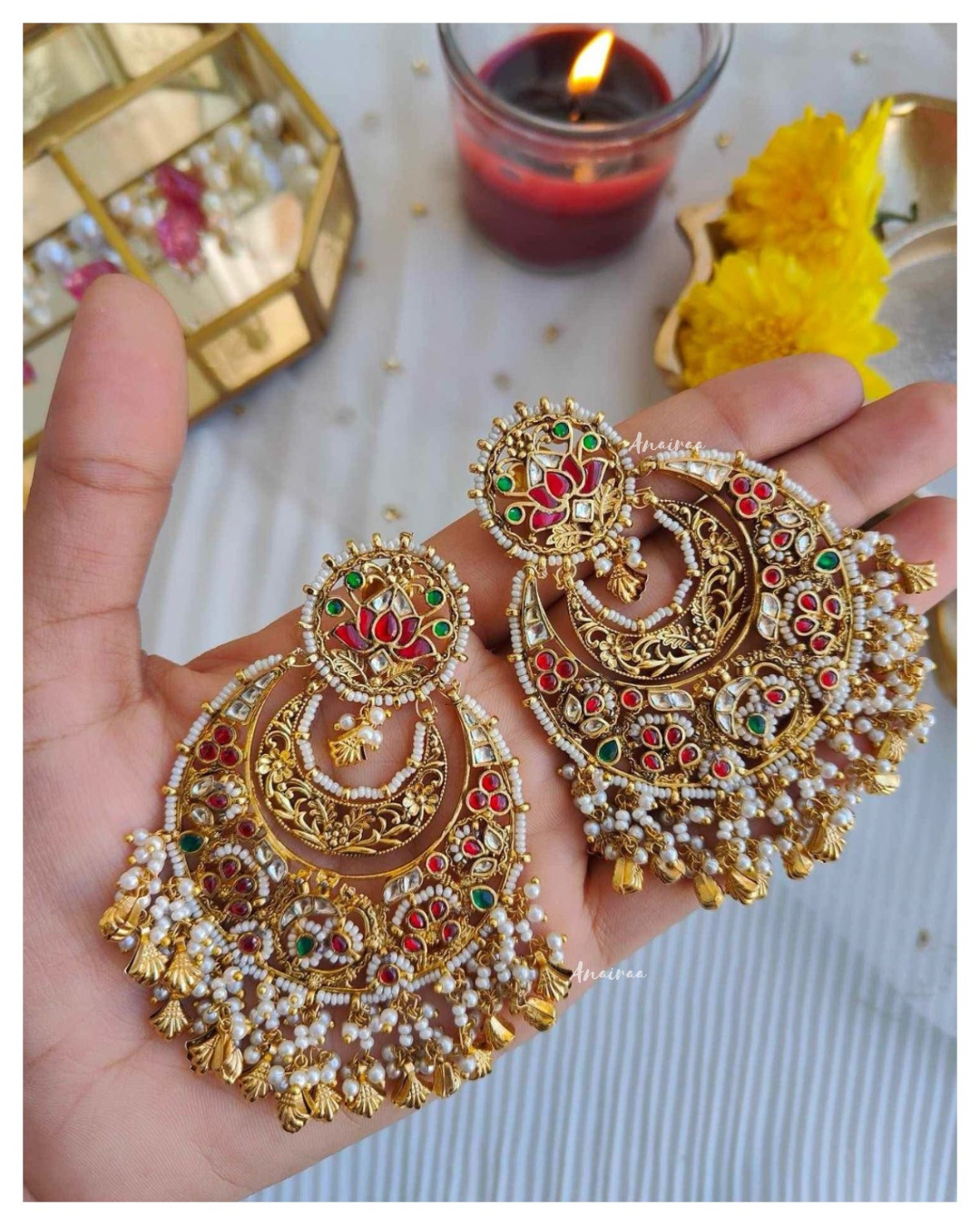 Paachi kundan antique chandbalis