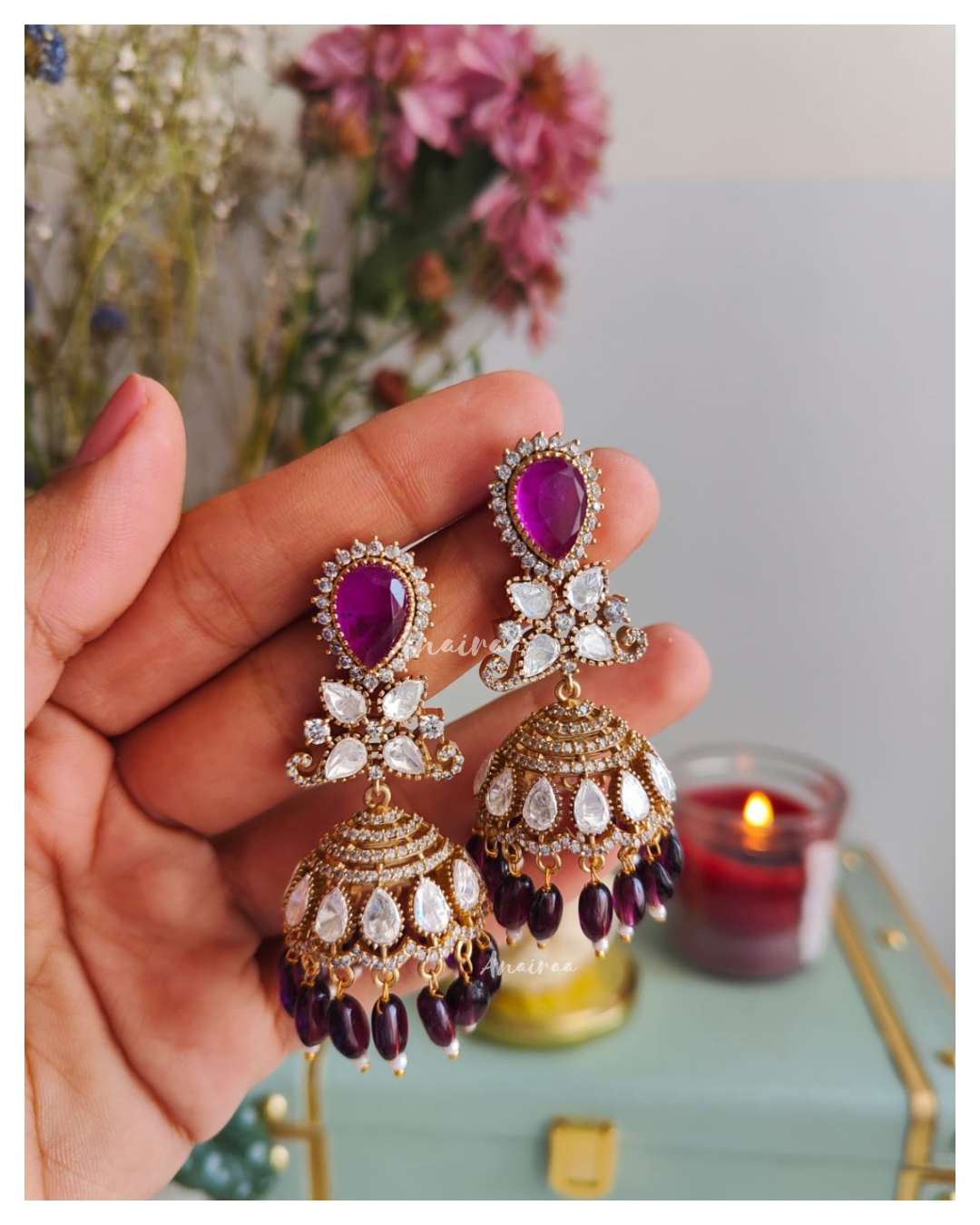 Purple Polki jhumka