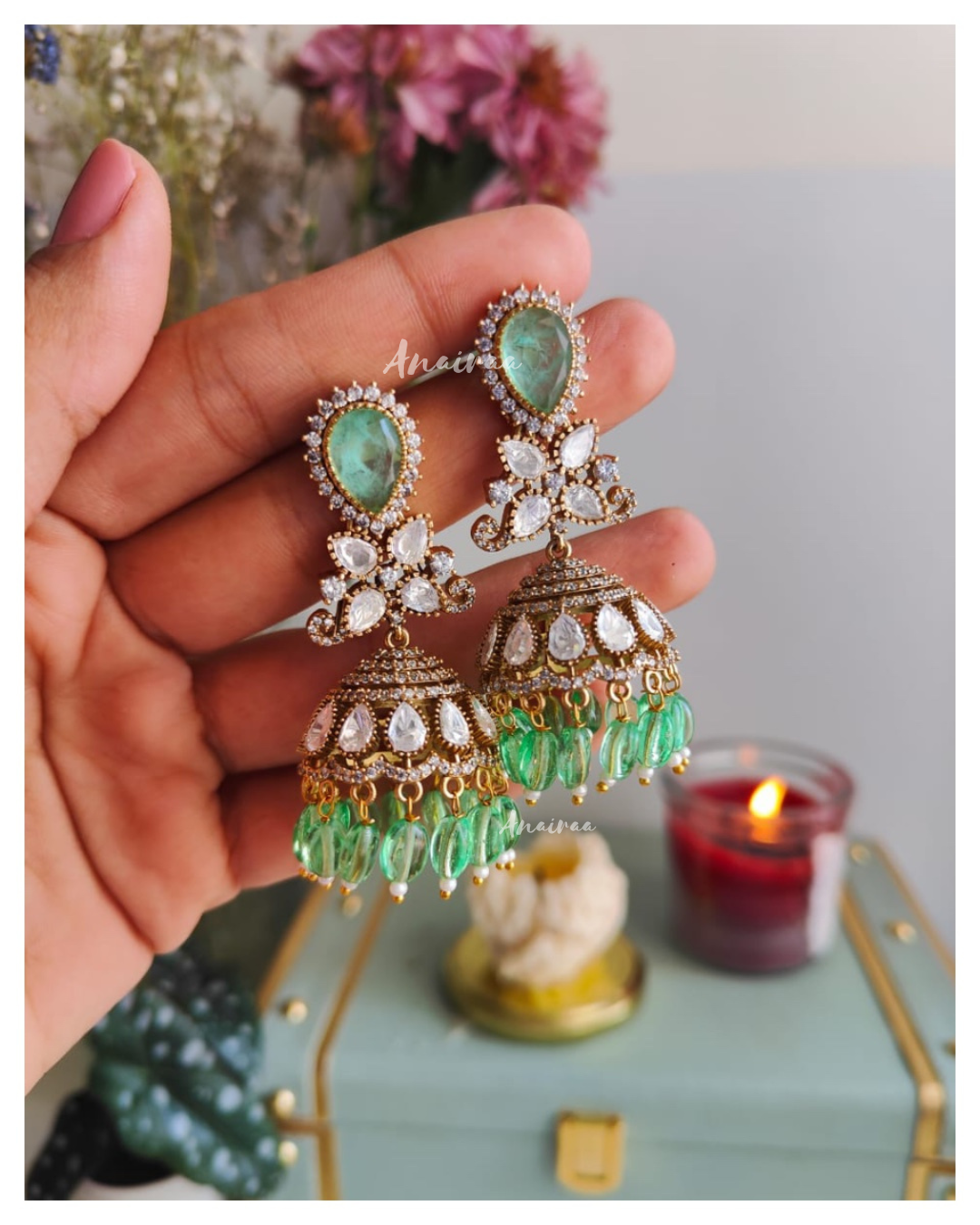 Sage Polki moissanite jhumka