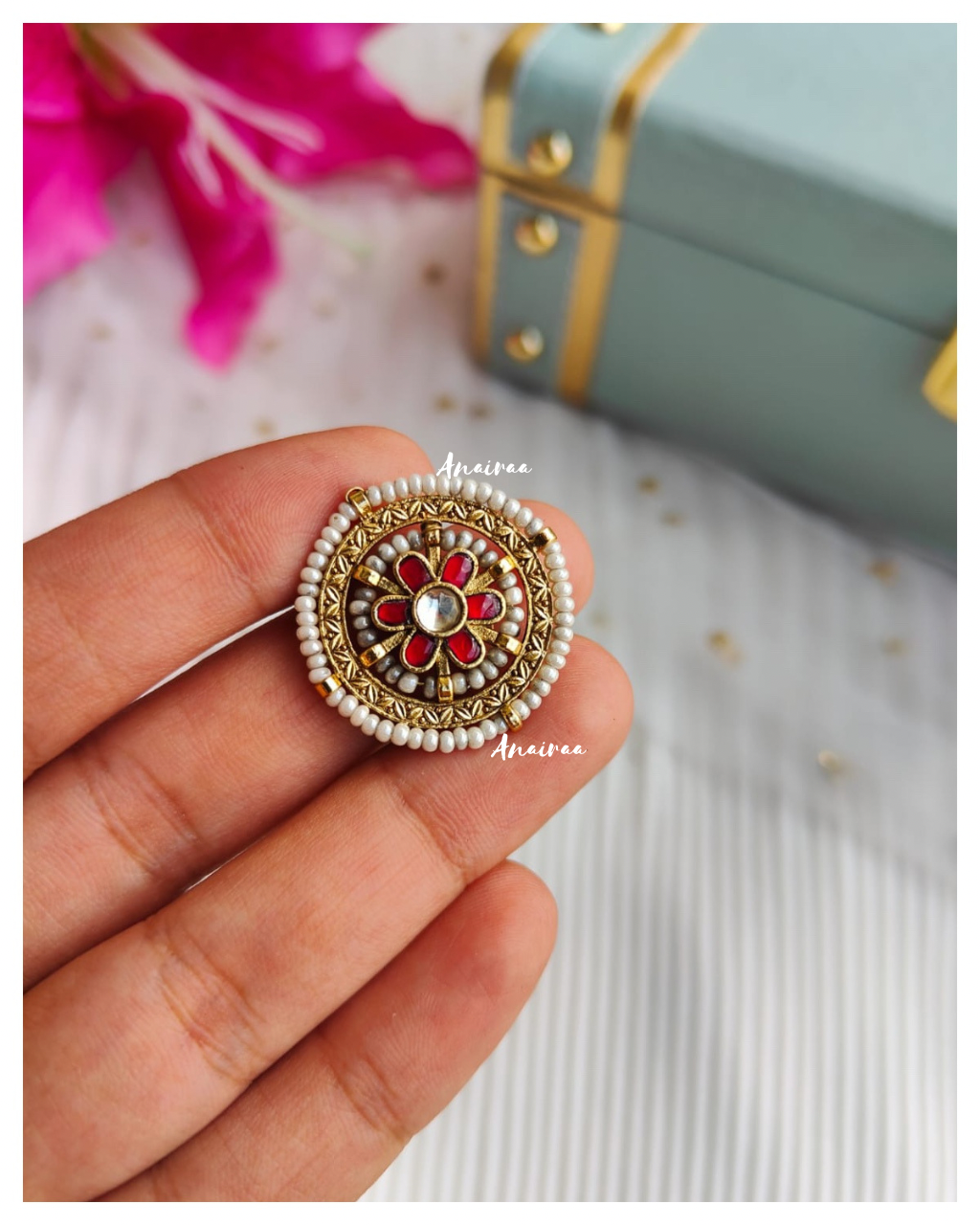 Antique Paachi kundan ring