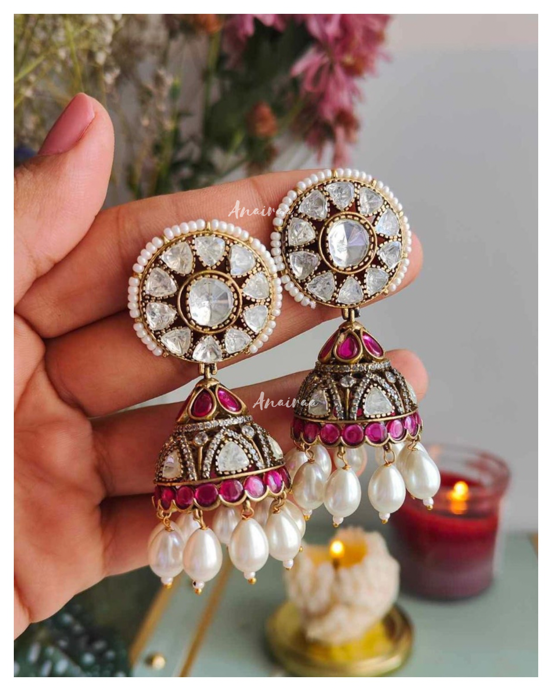 Polki Moissanite Jhumkas