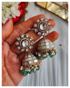 Mother of pearl Jhumka with sage beads