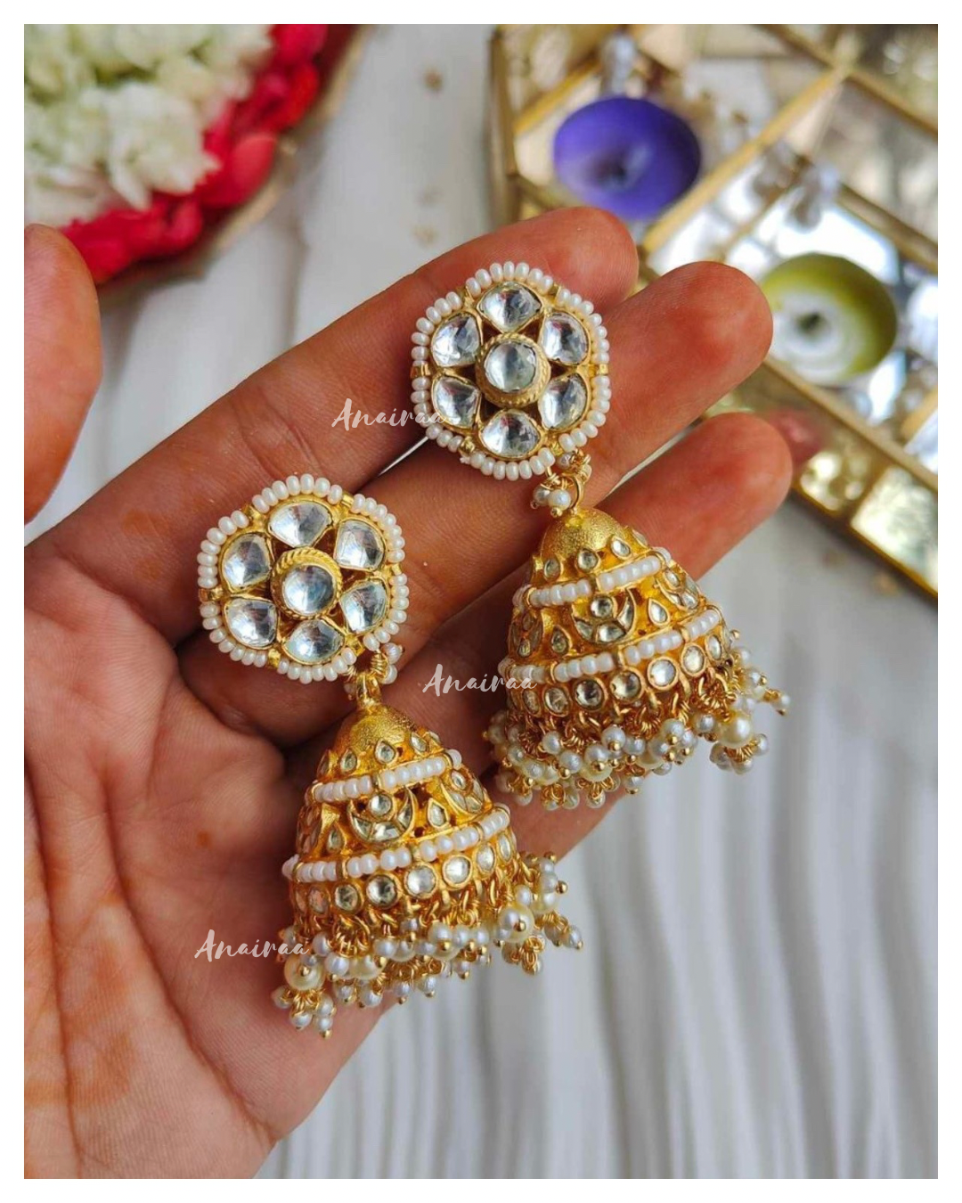 Paachi Kundan jhumkas