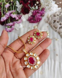 Moissanite ruby pendant set