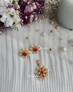 Moissanite pearl ruby pendant set