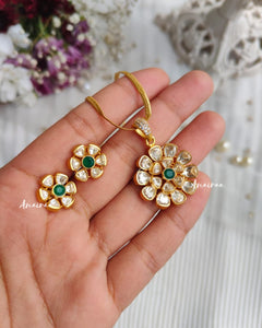 Moissanite floral emerald pendant set