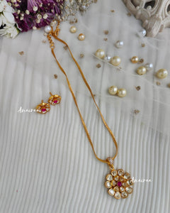 Moissanite floral ruby pendant set