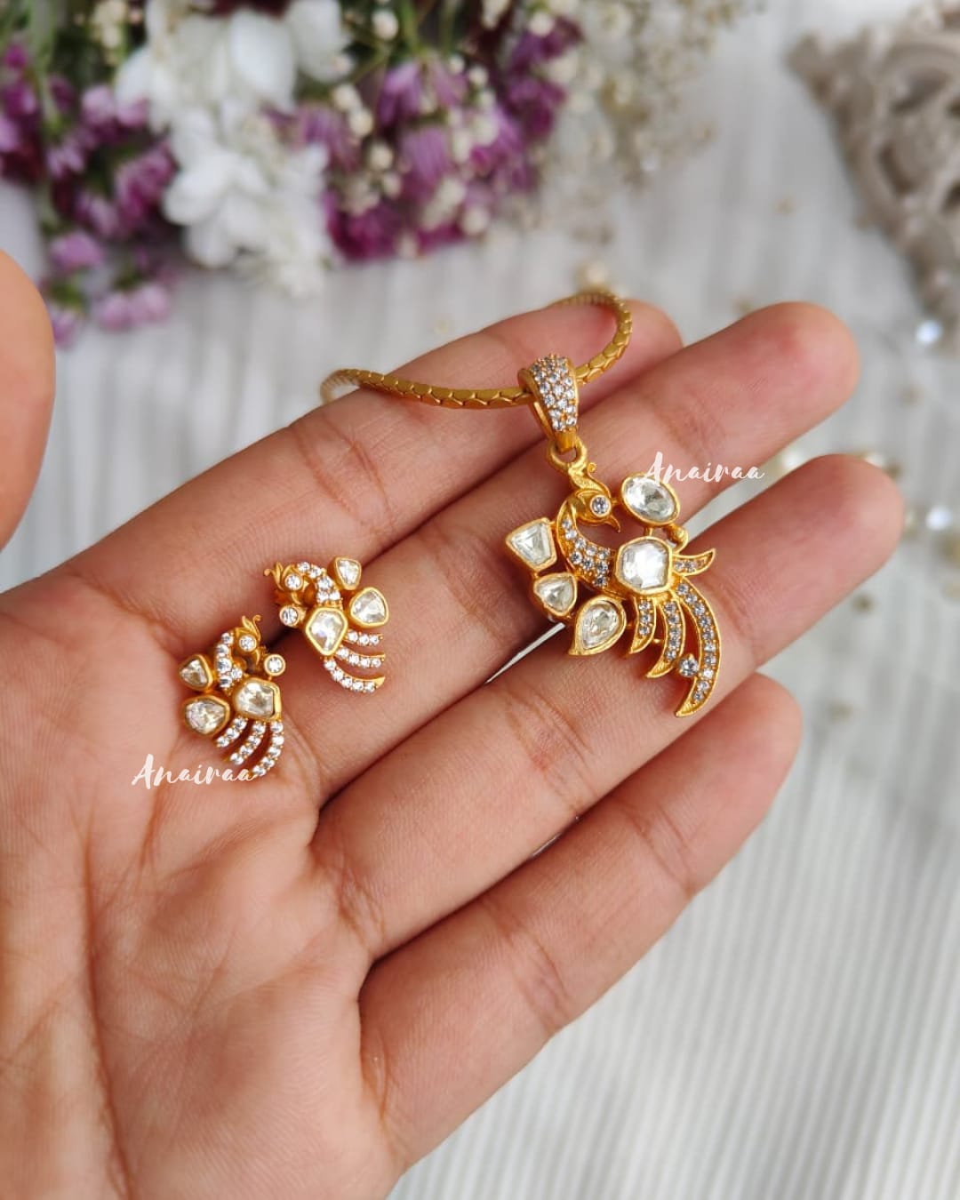 Peacock Moissanite pendant set