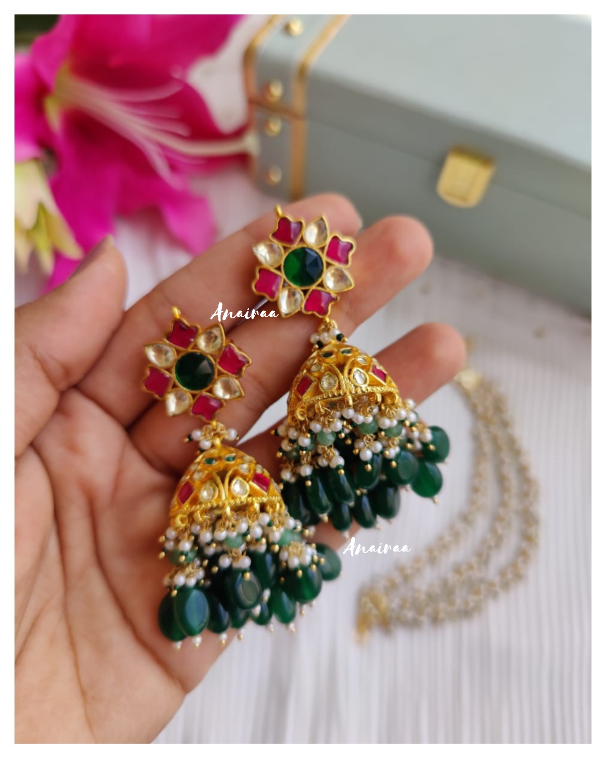 Paachi Kundan jhumkas