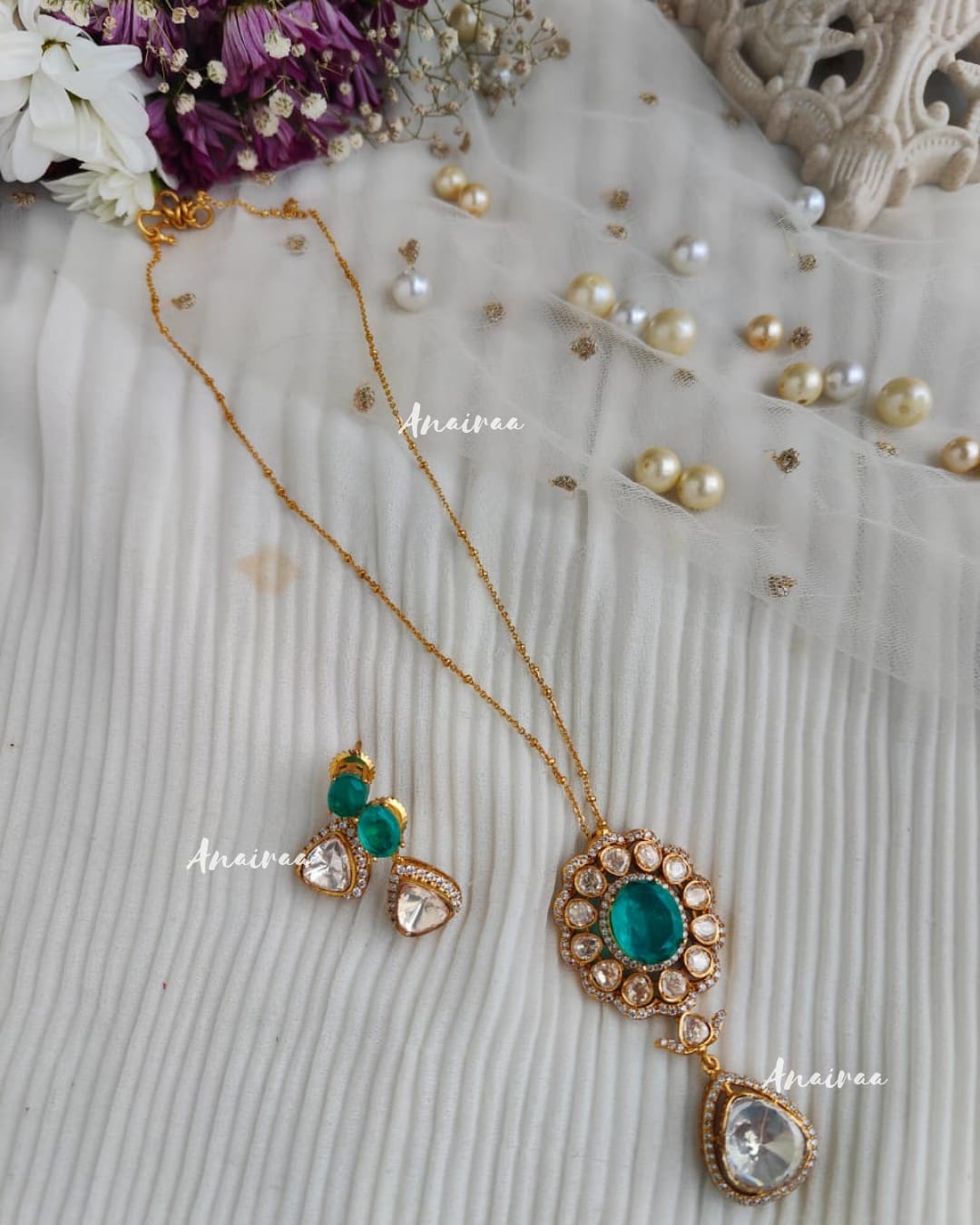 Mint Moissanite pendant set