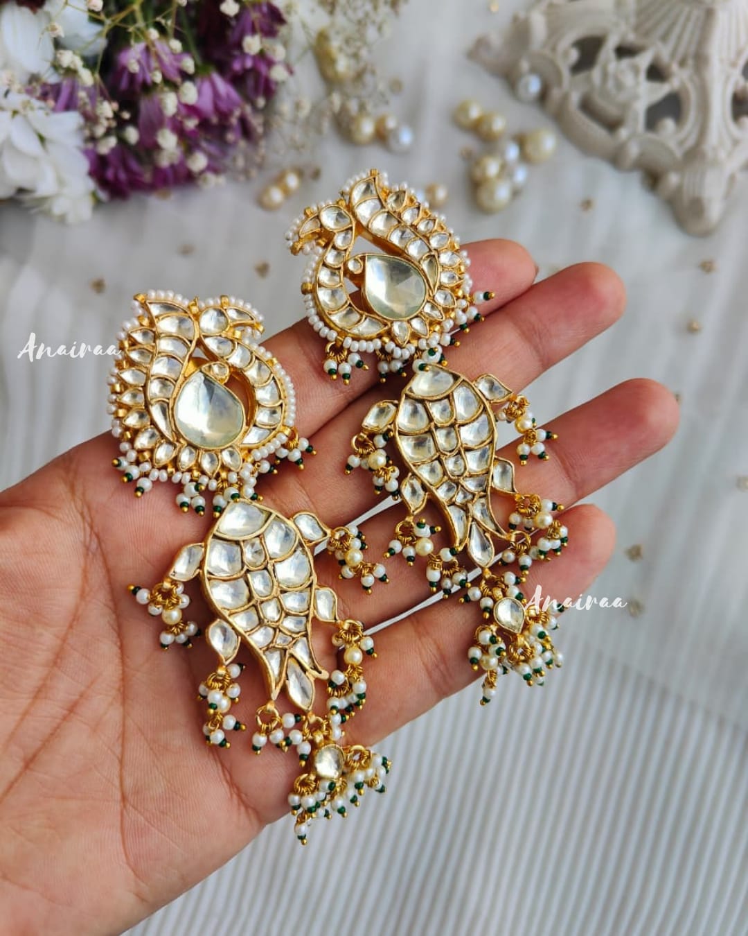Paachi Kundan peacock earrings