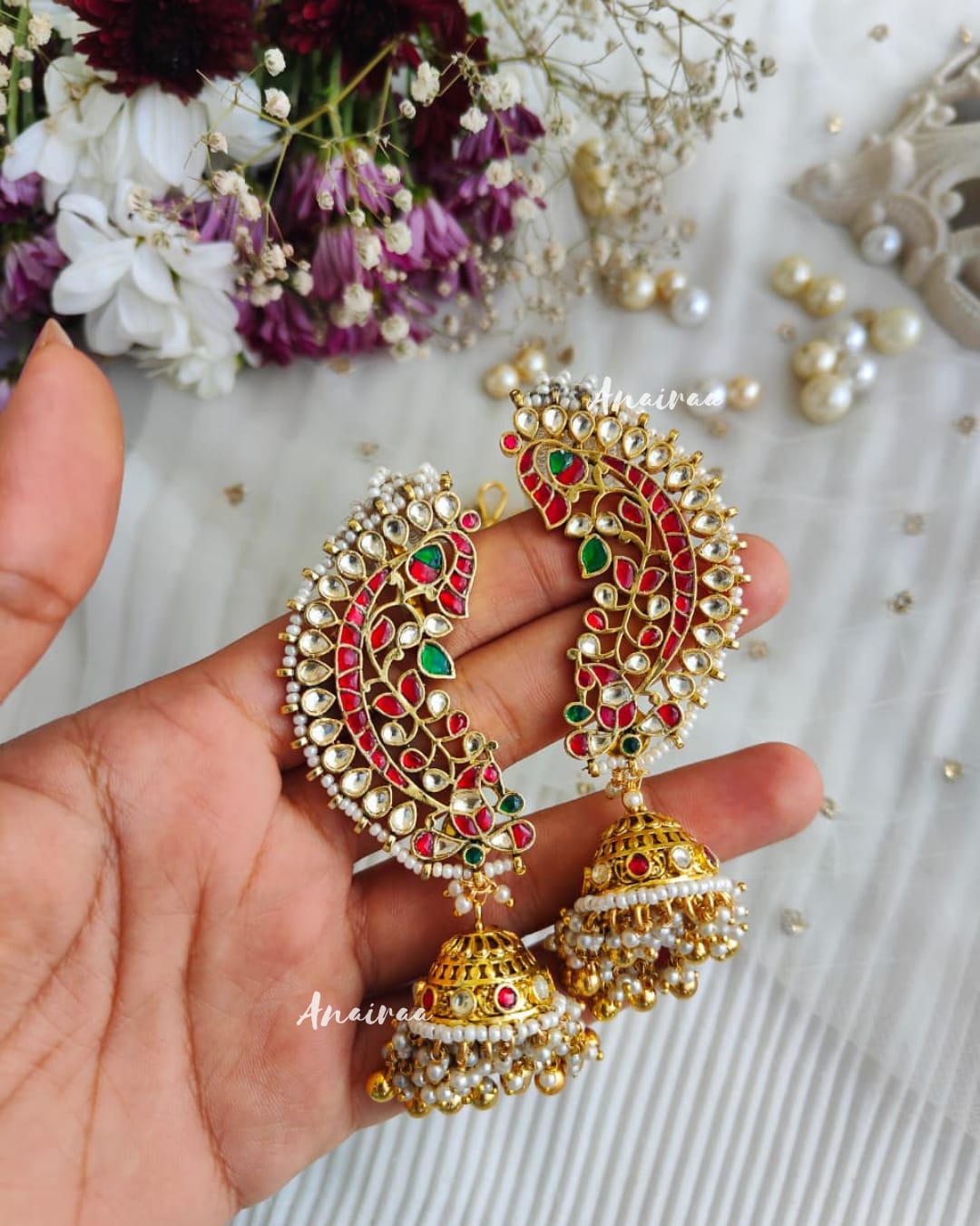 Paachi kundan earcuff jhumkad