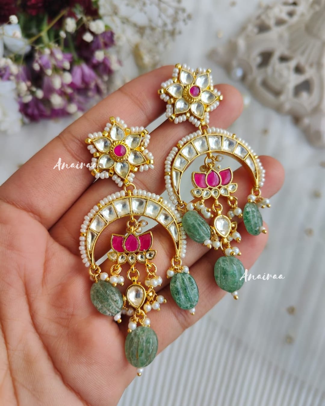 Paachi kundan lotus earrings