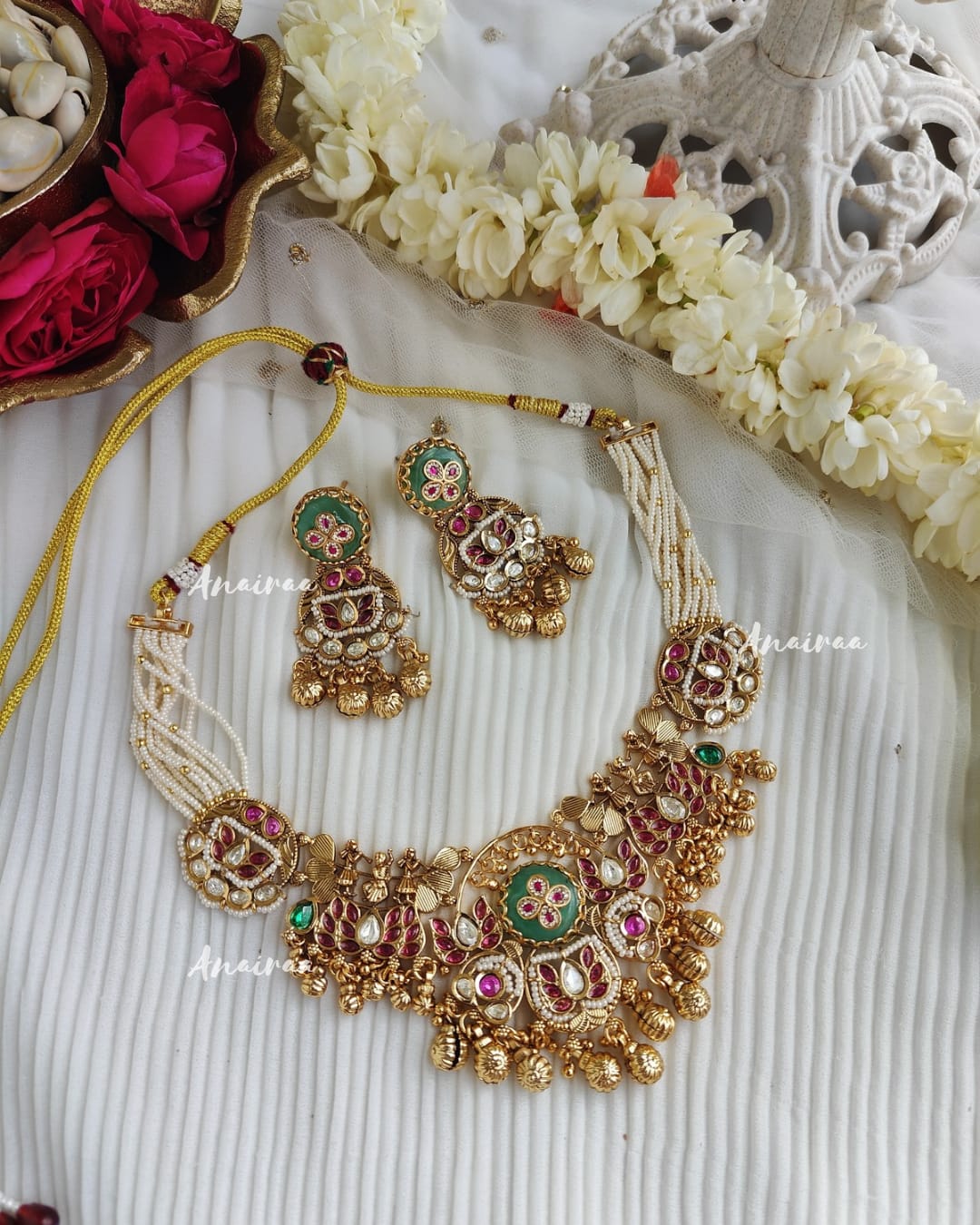 Antique jadau necklace set