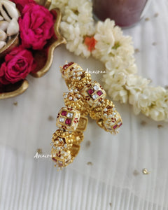 Cream and red meenakari openable bangles