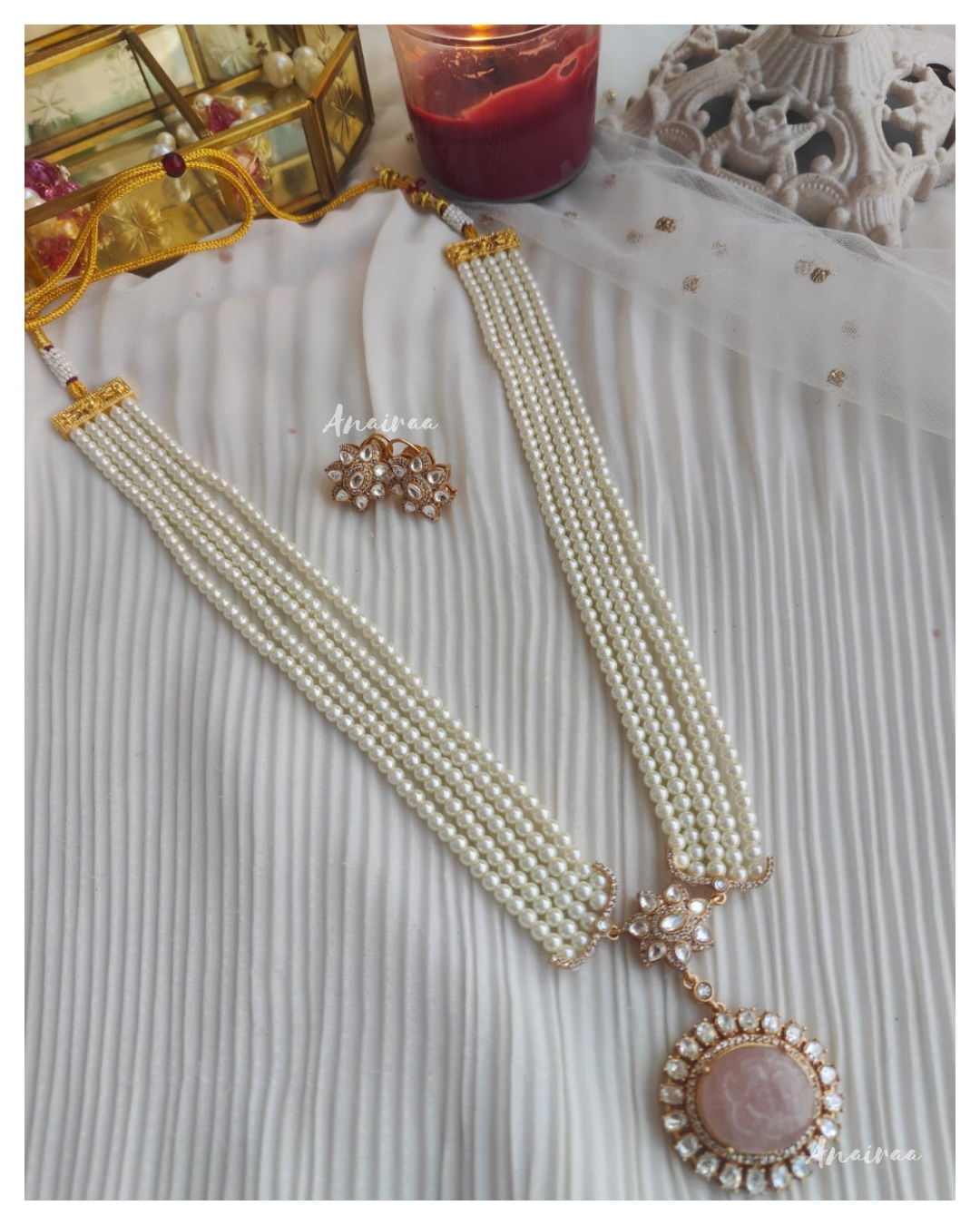 Polki long necklace with earrings