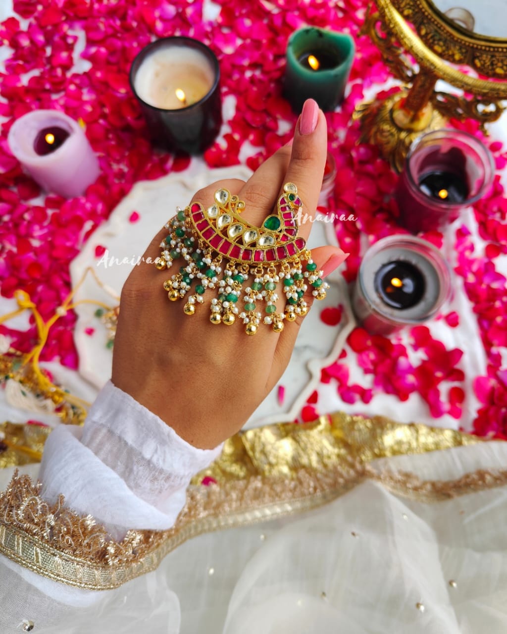 Mayur paachi Kundan ring