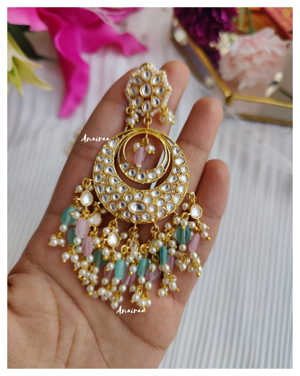 Polki chandbalis earrings(dispatch time 3 to 4 weeks)