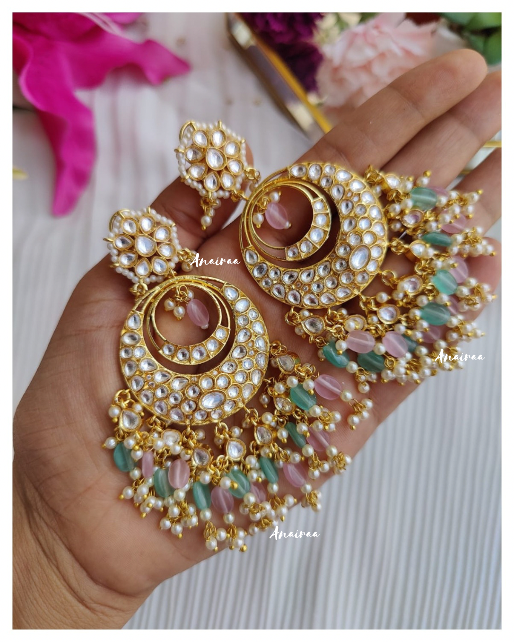 Polki chandbalis earrings(dispatch time 3 to 4 weeks)