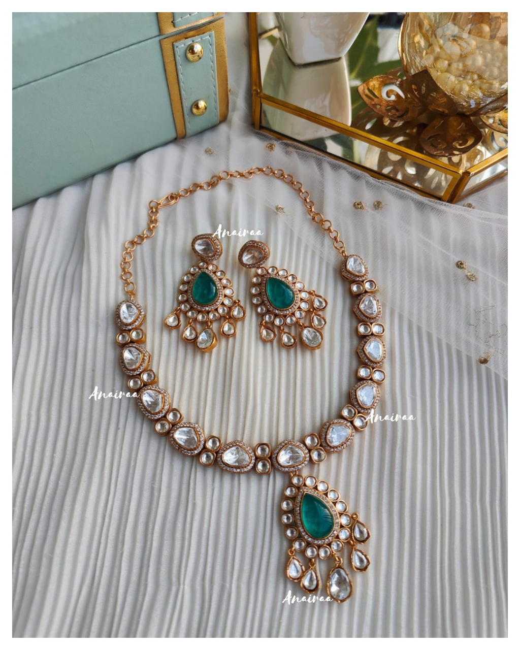 Polki Rama green necklace set(dispatch time 2 to 3 weeks )