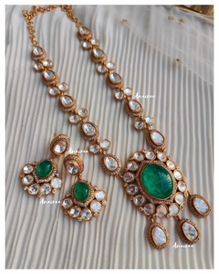 Polki emerald long necklace