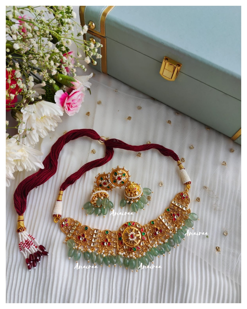 Paachi Kundan Antique jali Necklace set