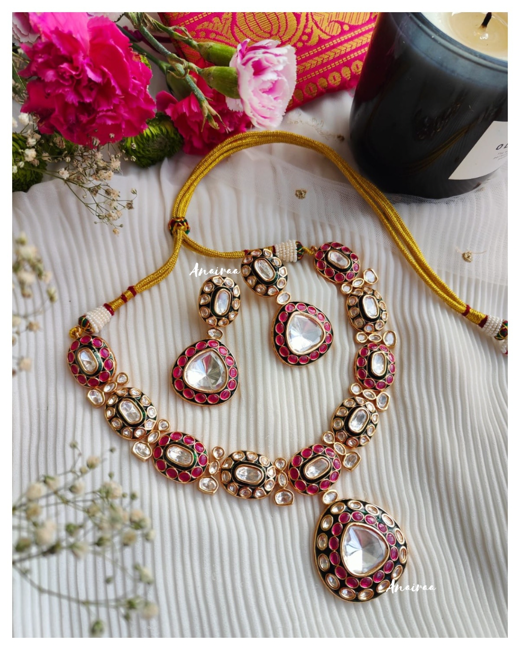 Polki meena necklace set