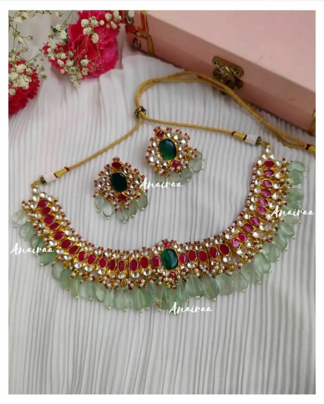 Paachi kundan necklace with flourites