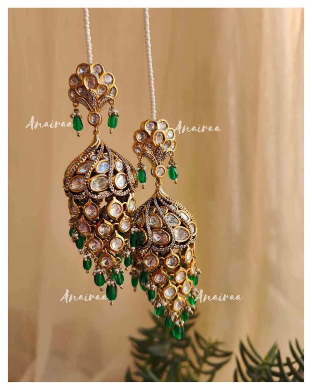 Meera jhumka with emerald beads