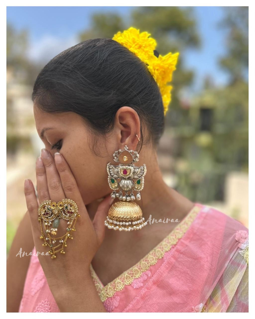 Dual tone Jhumka with rings