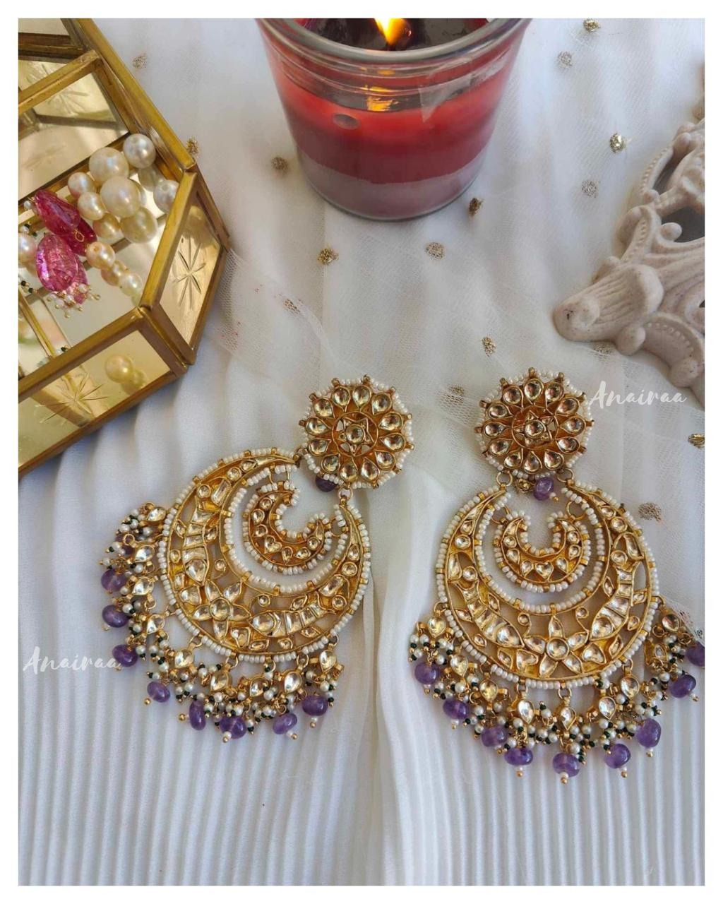 Mahima Kundan Chandbali with purple beads