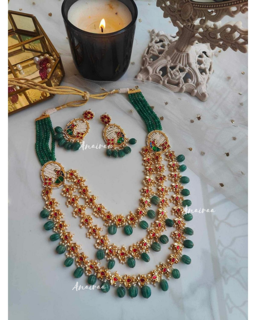 Peocock Layered Paachi kundan long necklace