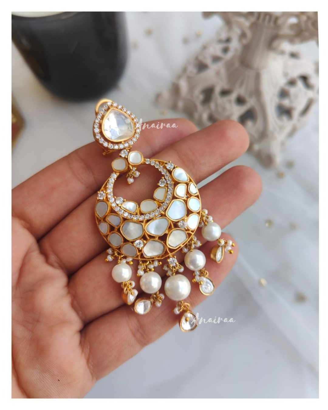 Polki mother of pearl chandbali