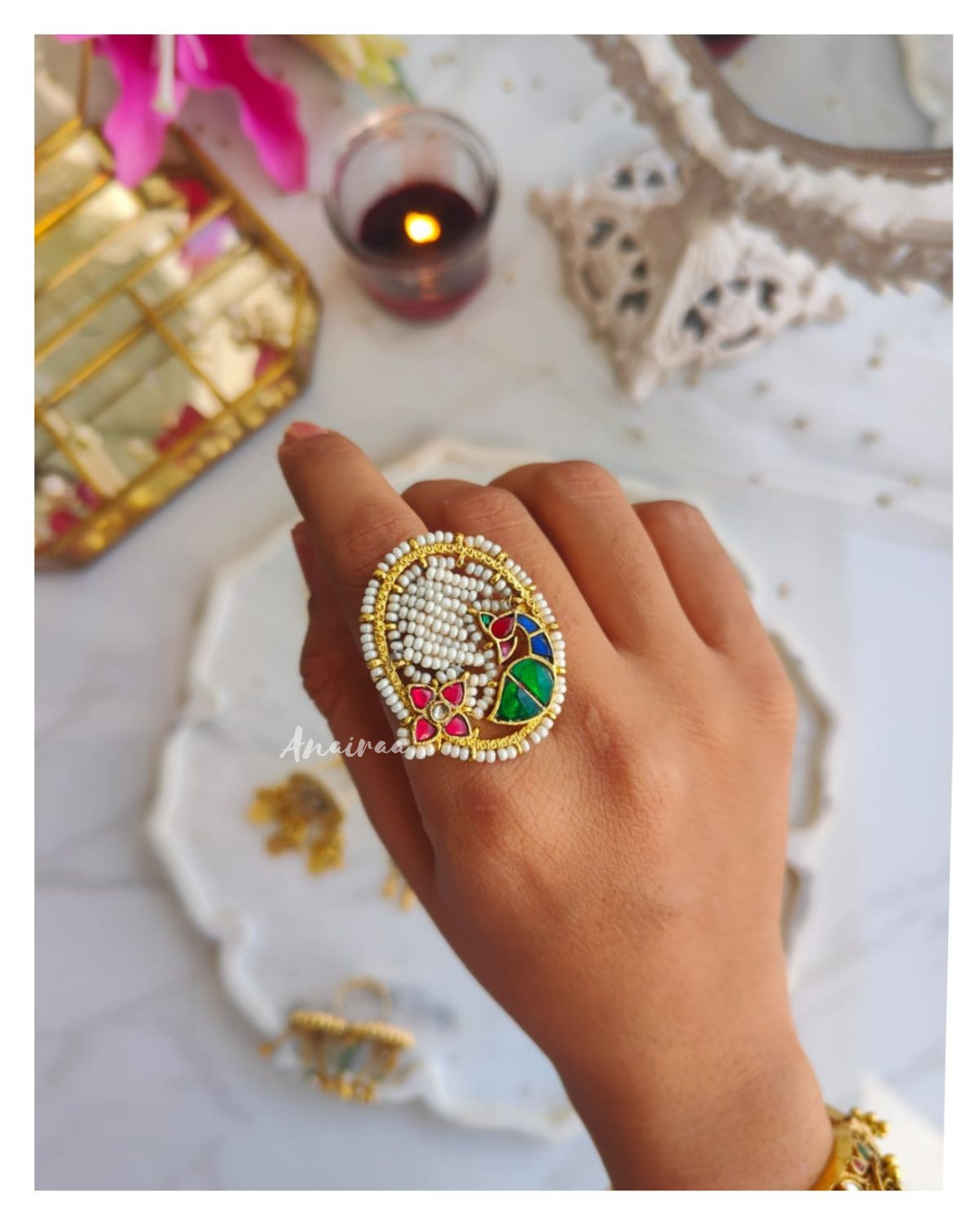 Beaded Kundan Ring