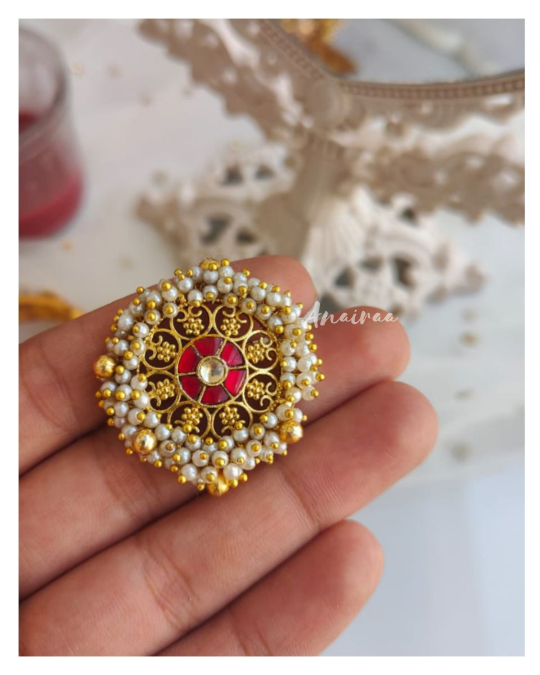 Pearl beaded Kundan Ring