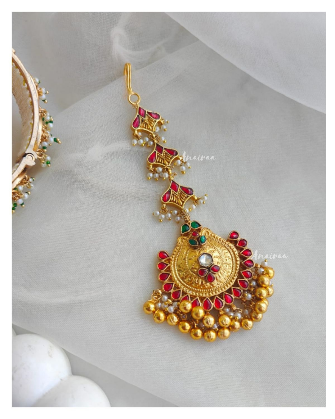 Heritage multi colour Kundan Maangtika