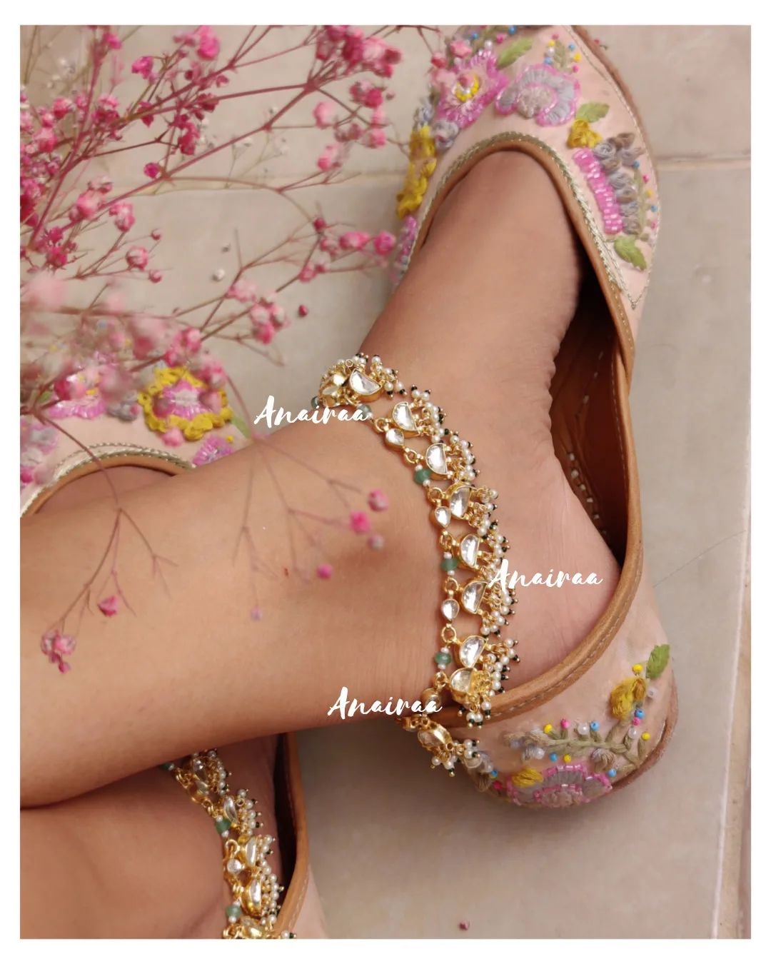 Kundan Khussa Shoes Khussa With Anklets Kundan Anklets – Anairaa