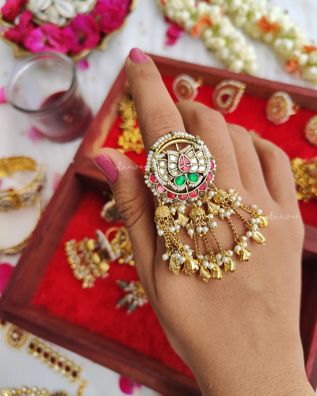 Antique kundan lotus ring