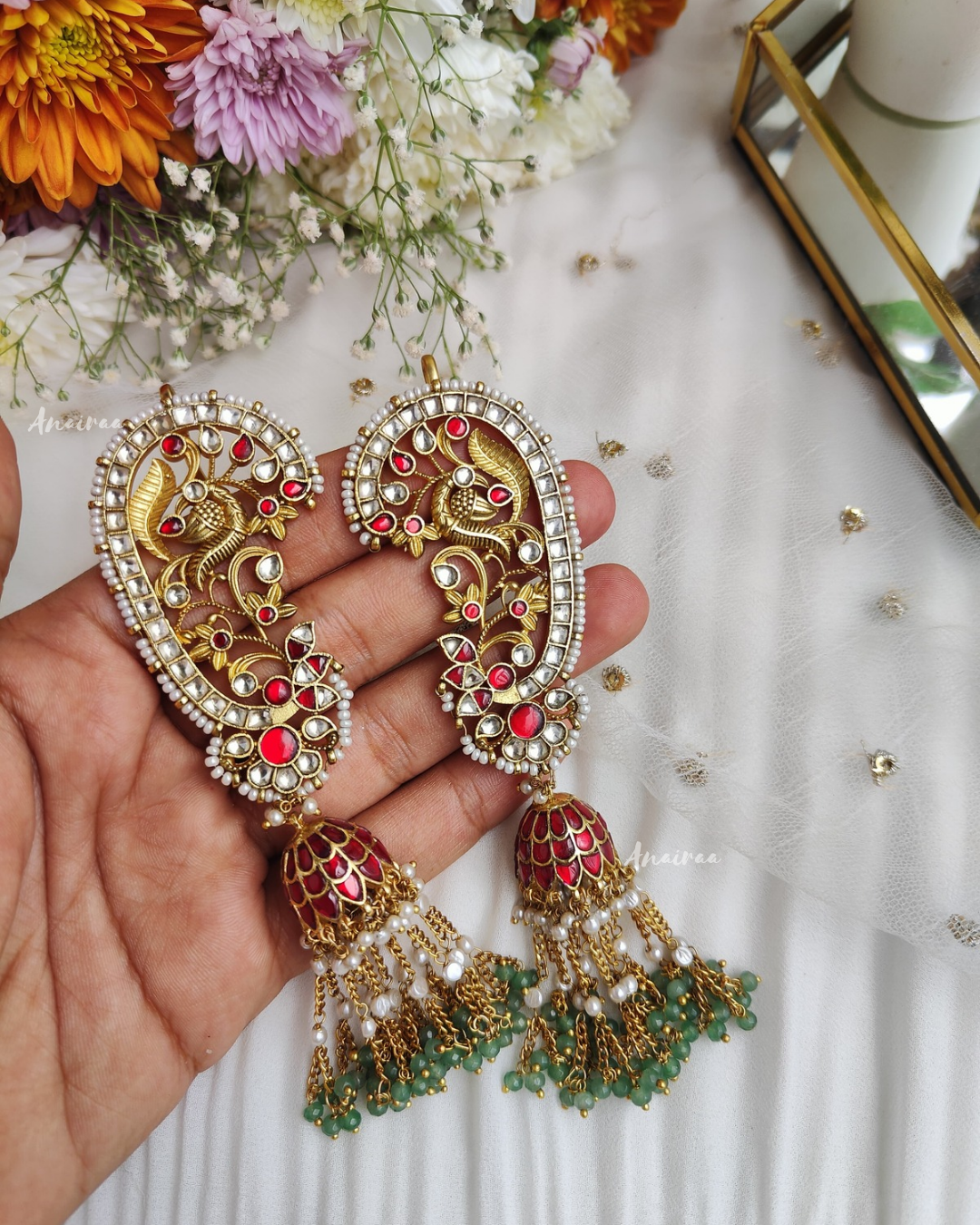 Heritage peacock earcuff jhumkas