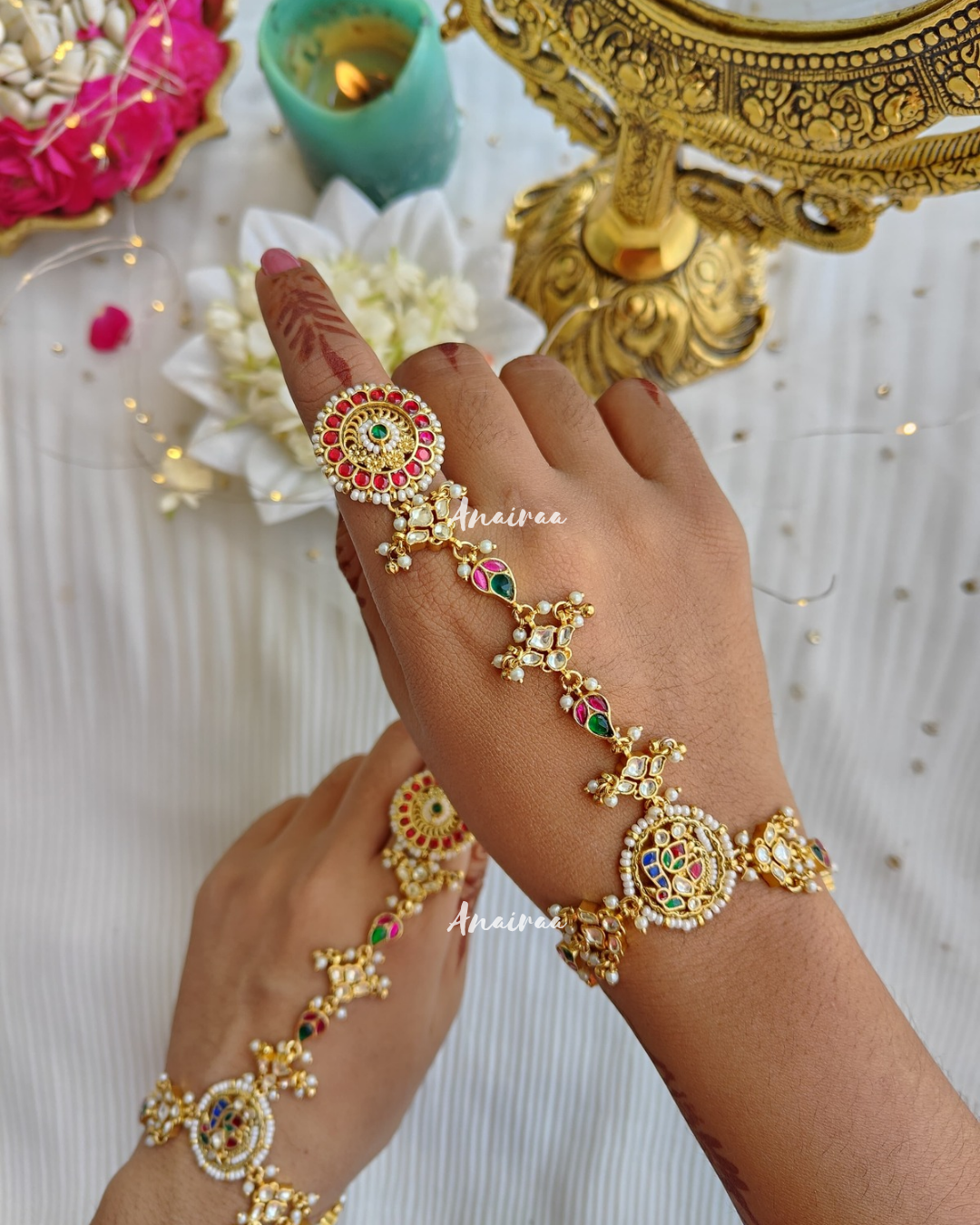 Peacock paachi Kundan hathphool