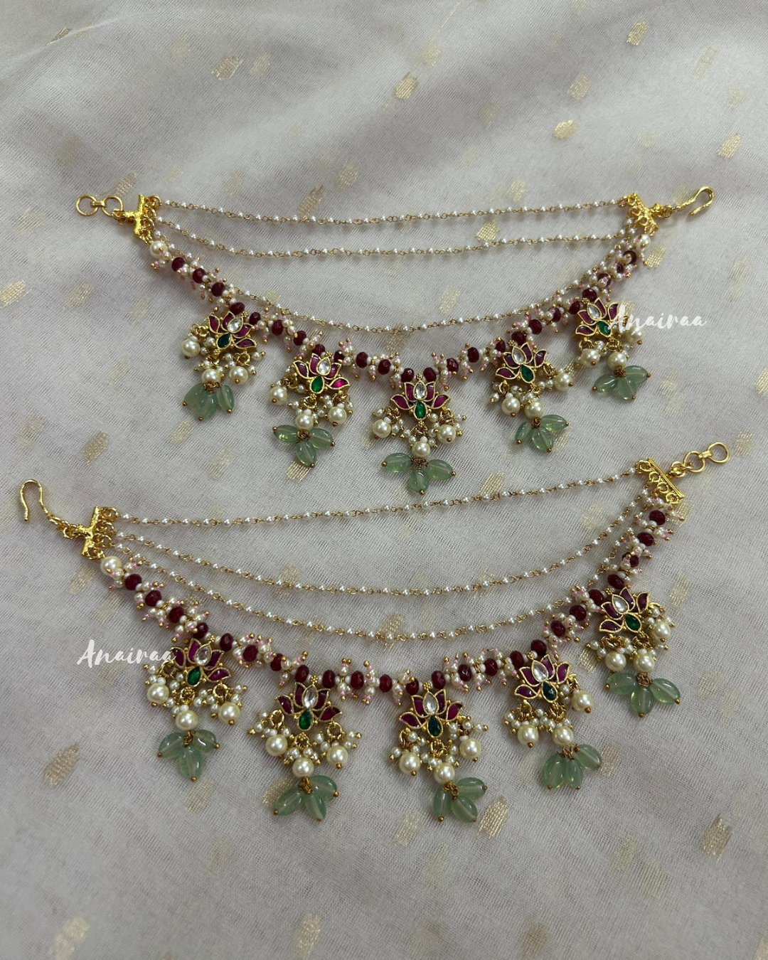 Lotus multi paachi kundan earchains