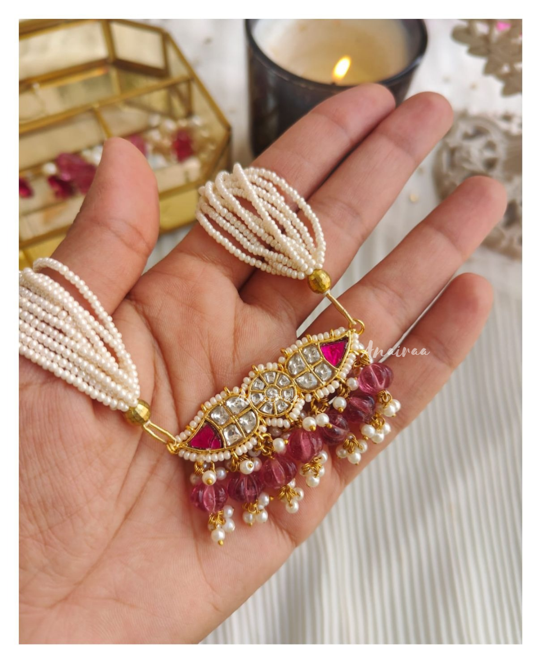 Kundan chid set with tourmaline  beads